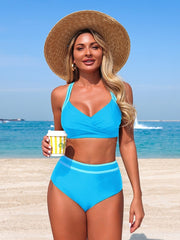 Women High Waisted Bikini Sets Tummy Control 2 Piece Swimsuits Color Block Bathing Suits for Beach Pool Cruise