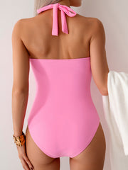 Women One Piece Swimsuit V Neck Halter Swimwear Twist Front Ruched Tummy Control Bathing Suit