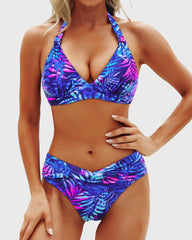 Women Two Piece Bathing Suits Push Up Bikini Set Halter Swimsuit Vintage Swimwear