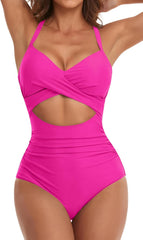 Women One Piece Swimsuits Tummy Control Cutout High Waisted Bathing Suit Wrap Tie Back