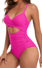 Women One Piece Swimsuits Tummy Control Cutout High Waisted Bathing Suit Wrap Tie Back