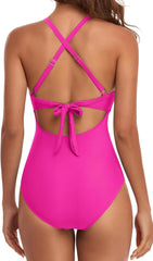 Women One Piece Swimsuits Tummy Control Cutout High Waisted Bathing Suit Wrap Tie Back