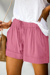Women Drawstring Shorts Summer Elastic Waist Casual Lightweight with Pockets