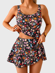 Women Tankini Swimsuit Tummy Control Two Piece Bathing Suit High Waisted Tank Top with Swim Skirt