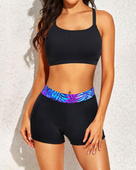 Women 3 Piece Scoop Neck Criss Cross Tankini Swimsuits