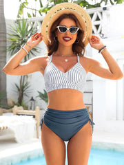 Women High Waisted Bikini Sets Drawstring Tummy Control Swimsuits Crisscross Tie Back Bathing Suit