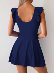 Women One Piece Swim Dress Tummy Control Swimsuit Slimming Ruffle Side Tie Kont Swimdress Bathing Suit