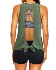 Women 3 Piece Scoop Neck Criss Cross Tankini Swimsuits