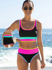 Women Tummy Control 3 Piece Swimsuit with Skirt High Waisted Bikini