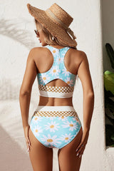 Women High Waisted Bikini Sets Two Piece Swimsuit Color Block Sporty Athletic Moderate Coverage Bathing Suits