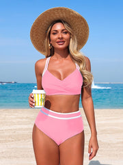 Women High Waisted Bikini Sets Tummy Control 2 Piece Swimsuits Color Block Bathing Suits for Beach Pool Cruise