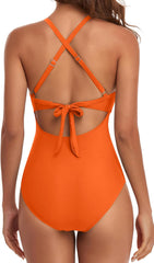 Women One Piece Swimsuits Tummy Control Cutout High Waisted Bathing Suit Wrap Tie Back