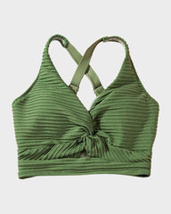 Women Textured Knot Front High Waisted Bikini Set