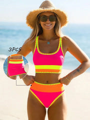 Women Tummy Control 3 Piece Swimsuit with Skirt High Waisted Bikini
