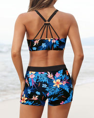 Women 3 Piece Scoop Neck Criss Cross Tankini Swimsuits
