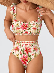 Women Tie Shoulder Bikini Sets 2 Piece Striped Swimsuits High Waisted Bathing Suits