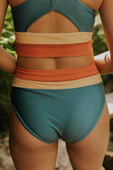 Women High Waisted Bikini Sets Two Piece Swimsuit Color Block Sporty Athletic Moderate Coverage Bathing Suits