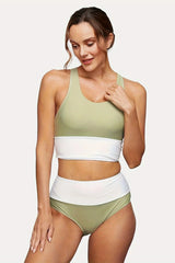 Women High Waisted Bikini Sets Two Piece Swimsuit Color Block Sporty Athletic Moderate Coverage Bathing Suits