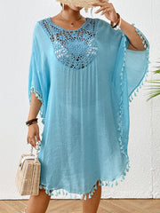 Women Swimsuit Coverup Crochet Chiffon Tassel Cover Ups Dress Summer Swimwear Beach Lace Pullover Bathing Suit