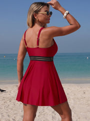 Women Tummy Control Weaving Conservative Skirt Style Split Swimsuit