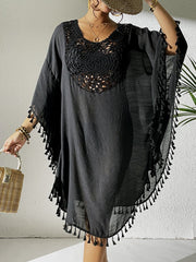Women Swimsuit Coverup Crochet Chiffon Tassel Cover Ups Dress Summer Swimwear Beach Lace Pullover Bathing Suit