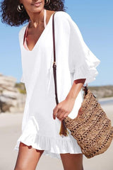 Women V Neck Solid Color Sun Proof Cover Up