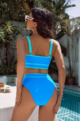 Women High Waisted Bikini Sets Sporty Two Piece Swimsuits Color Block Cheeky High Cut Bathing Suits