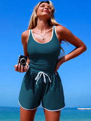 Women Modest One Piece Swimsuit Shorts Loose Fit Sport Bathing Suit