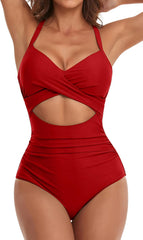 Women One Piece Swimsuits Tummy Control Cutout High Waisted Bathing Suit Wrap Tie Back