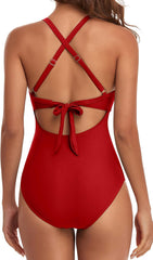 Women One Piece Swimsuits Tummy Control Cutout High Waisted Bathing Suit Wrap Tie Back