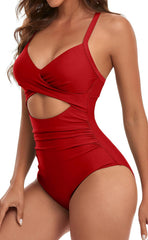 Women One Piece Swimsuits Tummy Control Cutout High Waisted Bathing Suit Wrap Tie Back