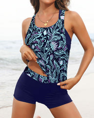 Women 3 Piece Scoop Neck Criss Cross Tankini Swimsuits