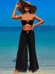 Women Sexy Swimsuit 3 Piece Bikini Set Beach Cover Up Mesh Pants Sexy Tube Tops Triangle