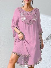 Women Swimsuit Coverup Crochet Chiffon Tassel Cover Ups Dress Summer Swimwear Beach Lace Pullover Bathing Suit