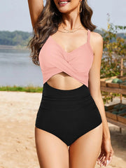 Women One Piece Swimsuits Tummy Control Cutout High Waisted Bathing Suit Wrap Tie Back