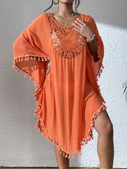 Women Swimsuit Coverup Crochet Chiffon Tassel Cover Ups Dress Summer Swimwear Beach Lace Pullover Bathing Suit