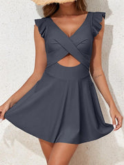 Women One Piece Swimsuit Ruffle Cutout Swimdress Tummy Control V Neck Wrap Swimwear
