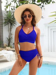 Women High Waisted Bikini Sets Drawstring Tummy Control Swimsuits Crisscross Tie Back Bathing Suit