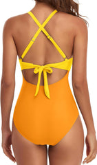 Women One Piece Swimsuits Tummy Control Cutout High Waisted Bathing Suit Wrap Tie Back