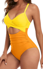 Women One Piece Swimsuits Tummy Control Cutout High Waisted Bathing Suit Wrap Tie Back