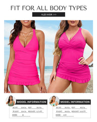 Women Deep V Cross Back Ruched One Piece Swimdress Tummy Control Bathing Suits