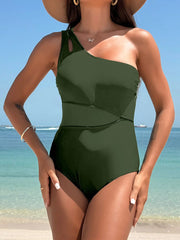 Women One Piece Swimsuits Tummy Control Mesh Patchwork Bathing Suit One Shoulder Adjustable Straps