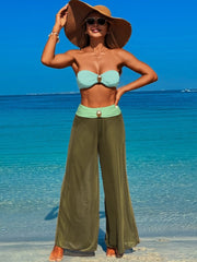 Women Sexy Swimsuit 3 Piece Bikini Set Beach Cover Up Mesh Pants Sexy Tube Tops Triangle