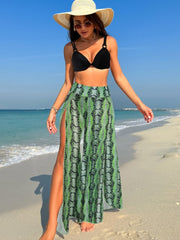 Women 3 Piece Bikini Cover Up Pants Beach Swimsuit Sheer High Waisted Split Loose Wide Leg Trousers