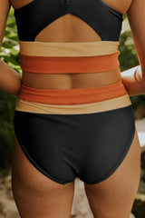 Women High Waisted Bikini Sets Two Piece Swimsuit Color Block Sporty Athletic Moderate Coverage Bathing Suits