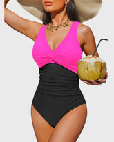 Women Tummy Control One Piece Swimsuit - Push Up Bathing Suit Full Coverage Slimming Swimwear