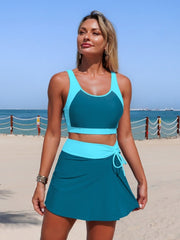 Women Two Piece Tankini Swimsuits Padded Strappy Sports Bra Yoga Tops Swim Side Slit Skirted Swimsuit Swim Skort Set