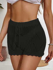 Women Crochet Beach Shorts Hollow Out Knit High Waist Swim Shorts