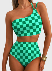 Women High Waisted Bikini Sets One Shoulder Floral Print Swimsuits 2 Piece Tummy Control Bathing Suits