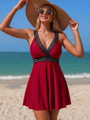 Women Tummy Control Weaving Conservative Skirt Style Split Swimsuit